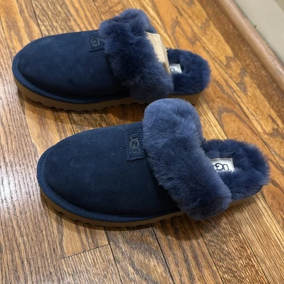 UGG Blue Cozy Suede Slippers with Fur Lining - Picture 2 of 5